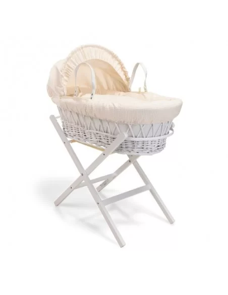 Clair de Lune Waffle White Wicker Moses Basket-Cream Clair De Lune