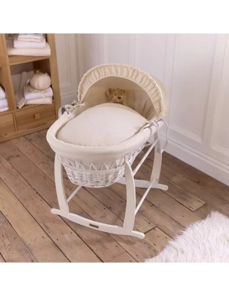 Clair de Lune Waffle White Wicker Moses Basket-Cream Clair De Lune