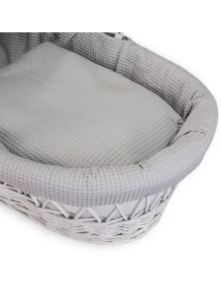 Clair de Lune Waffle White Wicker Moses Basket-Grey Clair De Lune