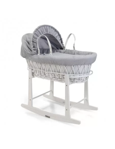 Clair de Lune Waffle White Wicker Moses Basket-Grey Clair De Lune