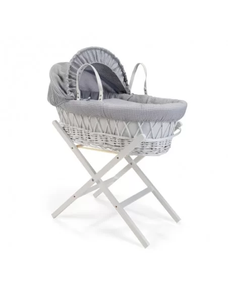 Clair de Lune Waffle White Wicker Moses Basket-Grey Clair De Lune