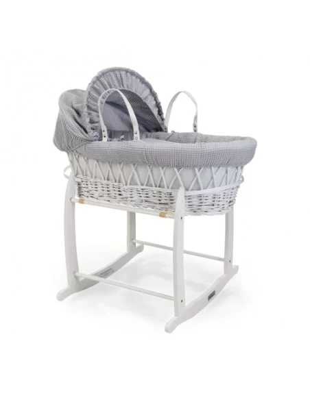Clair de Lune Waffle White Wicker Moses Basket-Grey Clair De Lune