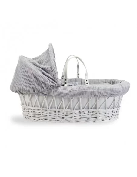 Clair de Lune Waffle White Wicker Moses Basket-Grey Clair De Lune