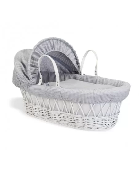 Clair de Lune Waffle White Wicker Moses Basket-Grey Clair De Lune