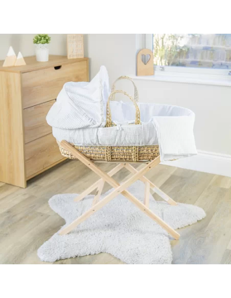 Clair de Lune Waffle Palm Moses Basket-White Clair De Lune