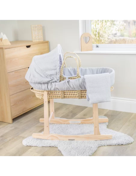 Clair de Lune Waffle Palm Moses Basket-Grey Clair De Lune