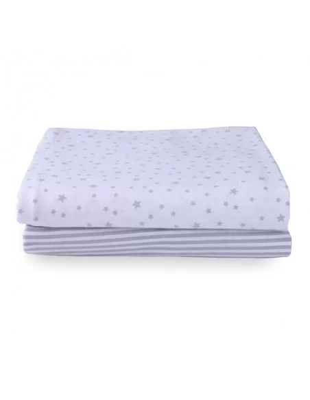 Clair de Lune Stars & Stripes 2 Pack Fitted Cot Bed Sheets-Grey Clair De Lune