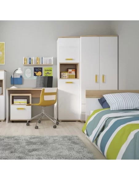 FTG 4KIDS Single Bed With Under Drawer-Orange Handles Furniture To Go
