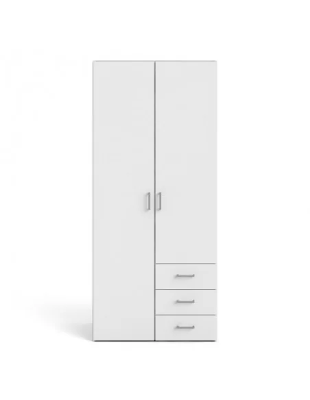FTG Space Wardrobe With 2 Doors+3 Drawers 1750-White Furniture To Go