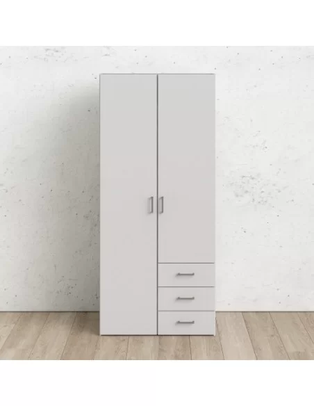 FTG Space Wardrobe With 2 Doors+3 Drawers 1750-White Furniture To Go