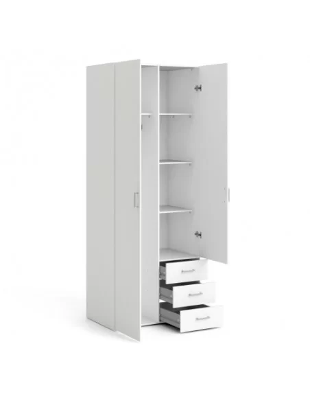 FTG Space Wardrobe With 2 Doors 3 Drawers-White Furniture To Go