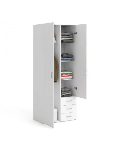 FTG Space Wardrobe With 2 Doors 3 Drawers-White Furniture To Go