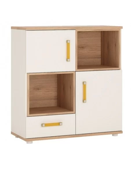 FTG 4KIDS 2 Door 1 Drawer Cupboard & 2 Open Shelves-Orange Handles Furniture To Go