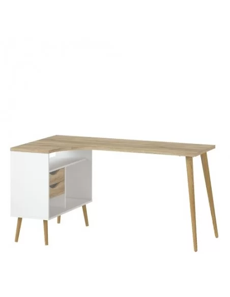 FTG Oslo Desk 2 Drawer-White & Oak Furniture To Go