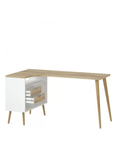 FTG Oslo Desk 2 Drawer-White & Oak Furniture To Go