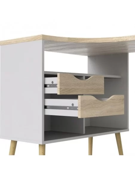 FTG Oslo Desk 2 Drawer-White & Oak Furniture To Go