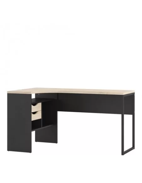 FTG Function Plus Corner Desk 2 Drawers-Black Matt & Oak Furniture To Go