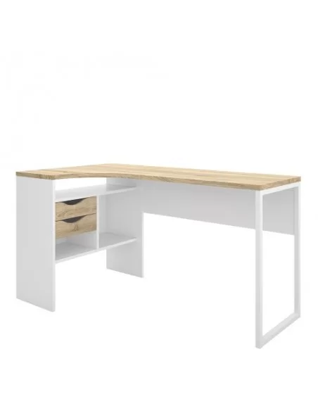 FTG Function Plus Corner Desk 2 Drawers-White & Oak Furniture To Go