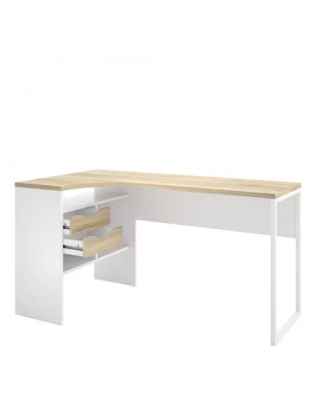 FTG Function Plus Corner Desk 2 Drawers-White & Oak Furniture To Go