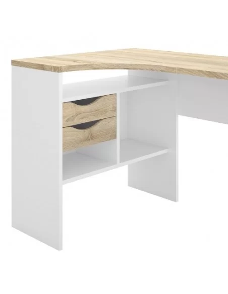 FTG Function Plus Corner Desk 2 Drawers-White & Oak Furniture To Go