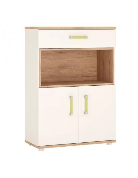 FTG 4KIDS 2 Door 1 Drawer Cupboard With Open Shelf-Lemon Handles Furniture To Go