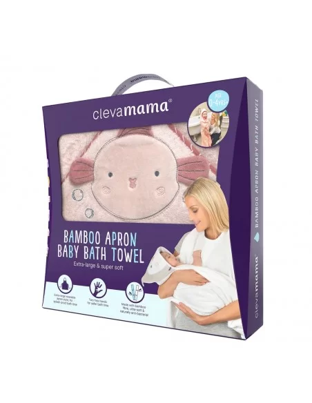 ClevaMama Apron Baby Bath Towel with Hood for Newborn, Babies and Toddlers 0-4 years-Pink Clevamama