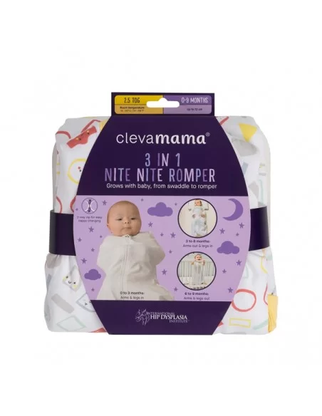 Clevamama Nite Romper 3 in 1 & Sleep Bag 2.5 Tg- Yellow Clevamama