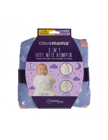 ClevaMama 3 in 1 Nite Nite Romper & Sleeping Bag-2.5 TOG, 0-9 Months-Pink Clevamama
