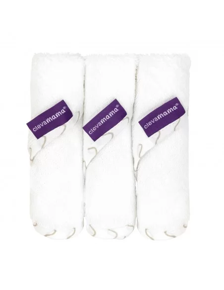 Clevamama Bathtime Bamboo Washcloths 3Pk-White/Grey Clevamama