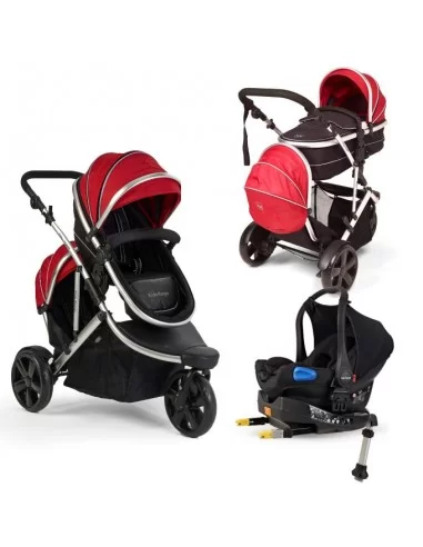 Kids Kargo Fitty Jogger Travel System + Isofix Car Seat & Isofix Base-Berry Red