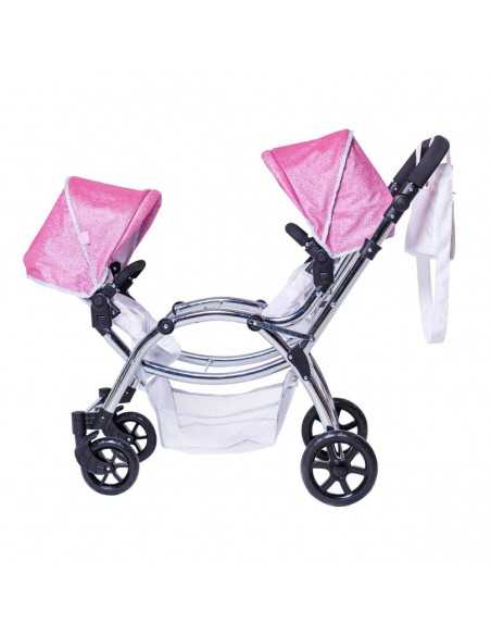 Roma Stephanie Twin Dolls Pram-Pink Roma