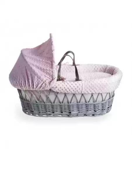 Clair de Lune Dimple Grey Wicker Moses Basket+Rocking Stand-Pink Clair De Lune