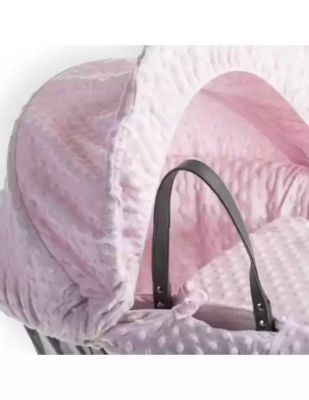Clair de Lune Dimple Grey Wicker Moses Basket+Rocking Stand-Pink Clair De Lune