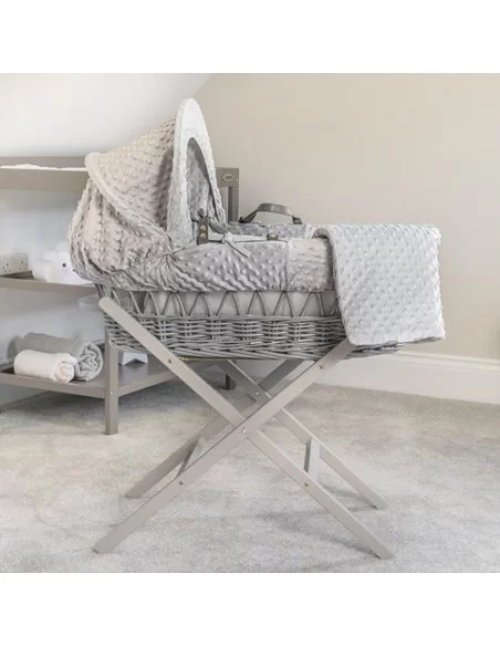 Clair de Lune Dimple Grey Wicker Moses Basket+Rocking Stand-Grey Clair De Lune
