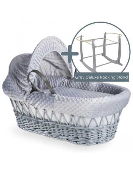 Clair de Lune Dimple Grey Wicker Moses Basket+Rocking Stand-Grey Clair De Lune