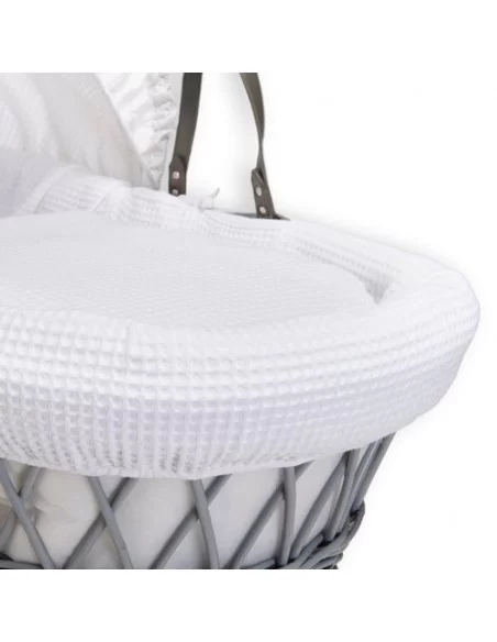 Clair de Lune Waffle Grey Wicker Moses Basket-White + Rocking Stand Clair De Lune
