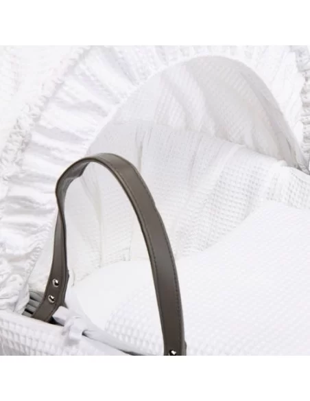 Clair de Lune Waffle Grey Wicker Moses Basket-White + Rocking Stand Clair De Lune