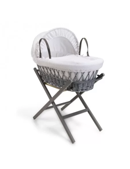 Clair de Lune Waffle Grey Wicker Moses Basket-White + Rocking Stand Clair De Lune