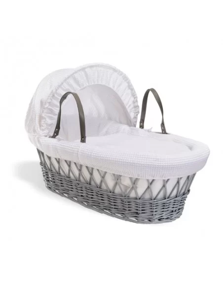 Clair de Lune Waffle Grey Wicker Moses Basket-White + Rocking Stand Clair De Lune