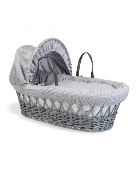 Clair de Lune Waffle Grey Wicker Moses Basket+Rocking Stand-Grey Clair De Lune