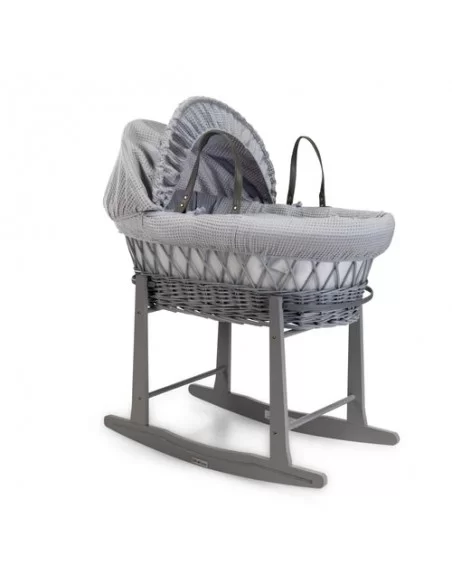 Clair de Lune Waffle Grey Wicker Moses Basket+Rocking Stand-Grey Clair De Lune