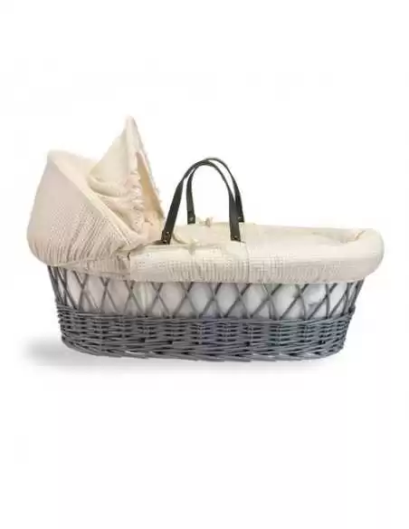 Clair de Lune Waffle Grey Wicker Moses Basket-Cream + Rocking Stand Clair De Lune