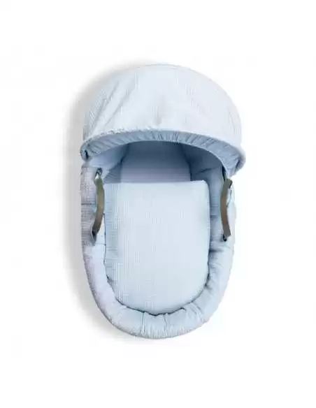 Clair de Lune Waffle Grey Wicker Moses Basket-Blue + Rocking Stand Clair De Lune
