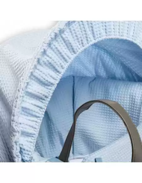 Clair de Lune Waffle Grey Wicker Moses Basket-Blue + Rocking Stand Clair De Lune
