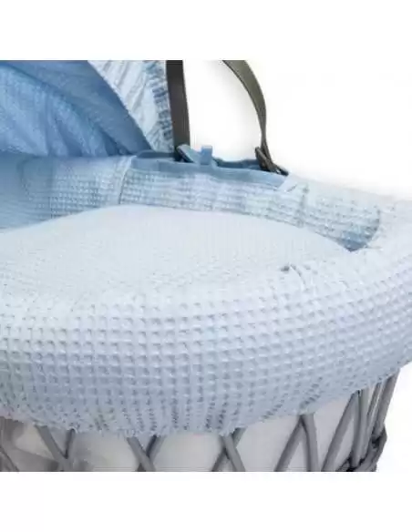 Clair de Lune Waffle Grey Wicker Moses Basket-Blue + Rocking Stand Clair De Lune