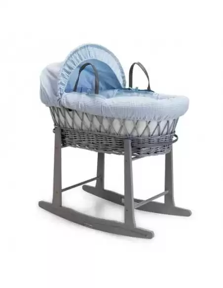 Clair de Lune Waffle Grey Wicker Moses Basket-Blue + Rocking Stand Clair De Lune