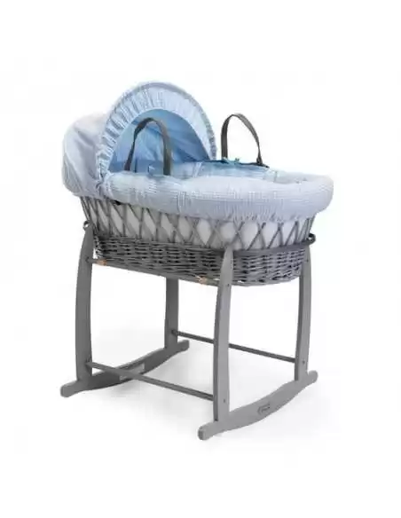 Clair de Lune Waffle Grey Wicker Moses Basket-Blue + Rocking Stand Clair De Lune