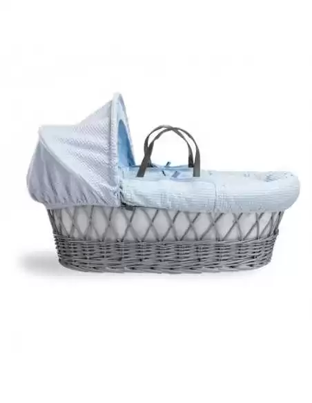 Clair de Lune Waffle Grey Wicker Moses Basket-Blue + Rocking Stand Clair De Lune