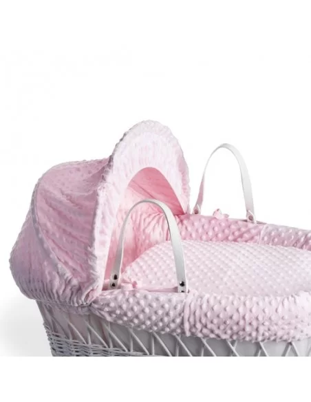 Clair de Lune Dimple White Wicker Moses Basket+Rocking Stand-Pink Clair De Lune