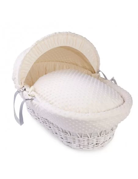 Clair de Lune Dimple White Wicker Moses Basket+Rocking Stand-Cream Clair De Lune